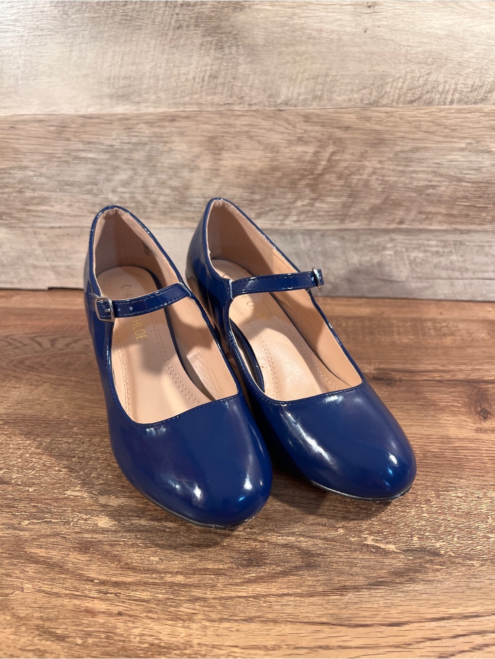Chase & Chloe Navy Blue Patent Mary Jane Pumps Heels‎ Size 5.5